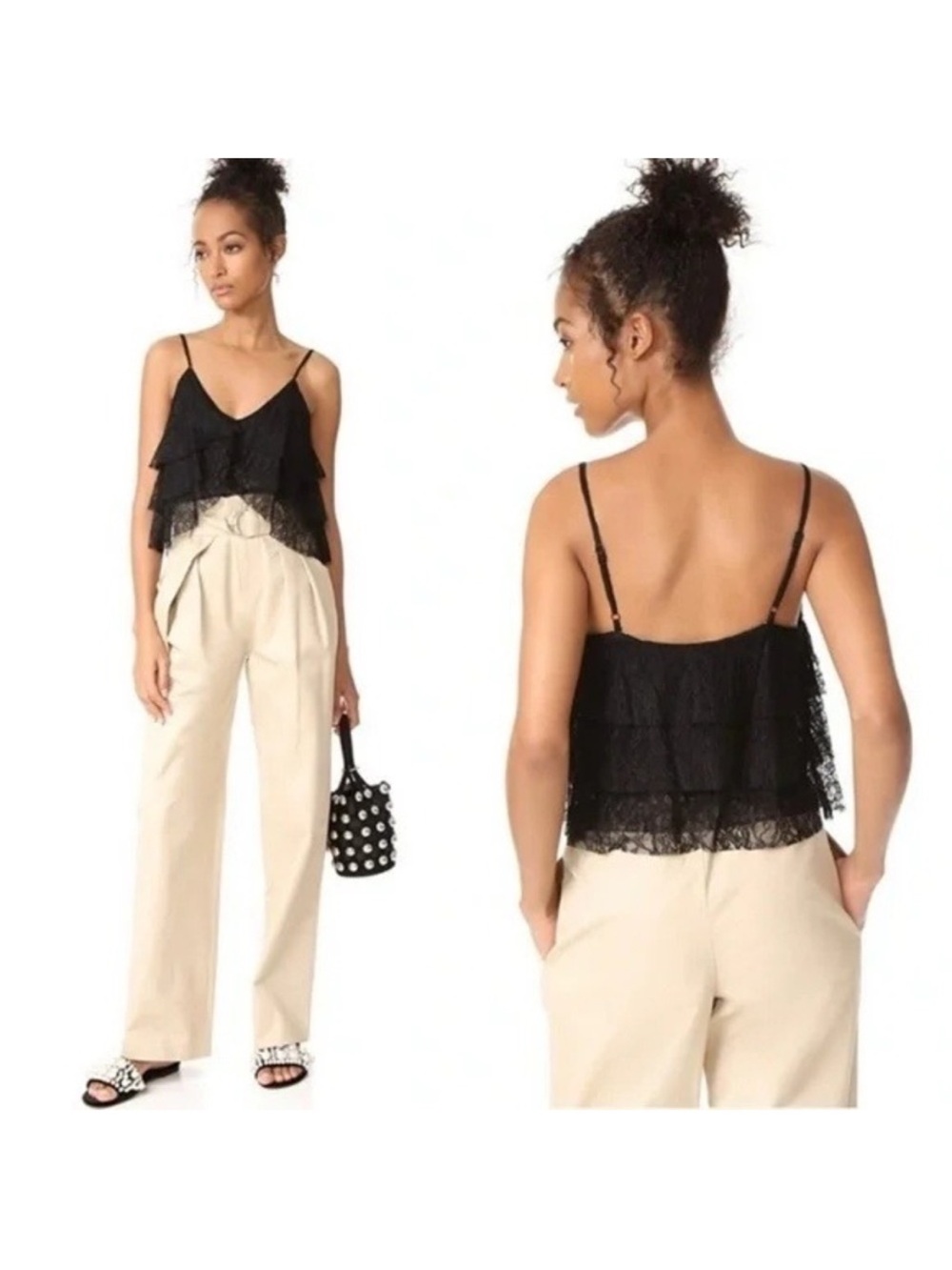 JN26 Alice and Olivia Vanessa Cami Tiered Lace Tank Top - Picture 2 of 8